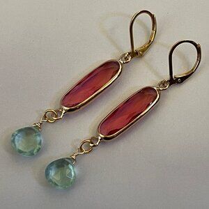 SUNDANCE Artisan Crafted Raspberry Rubellite & Aquamarine Earrings are NWOB!